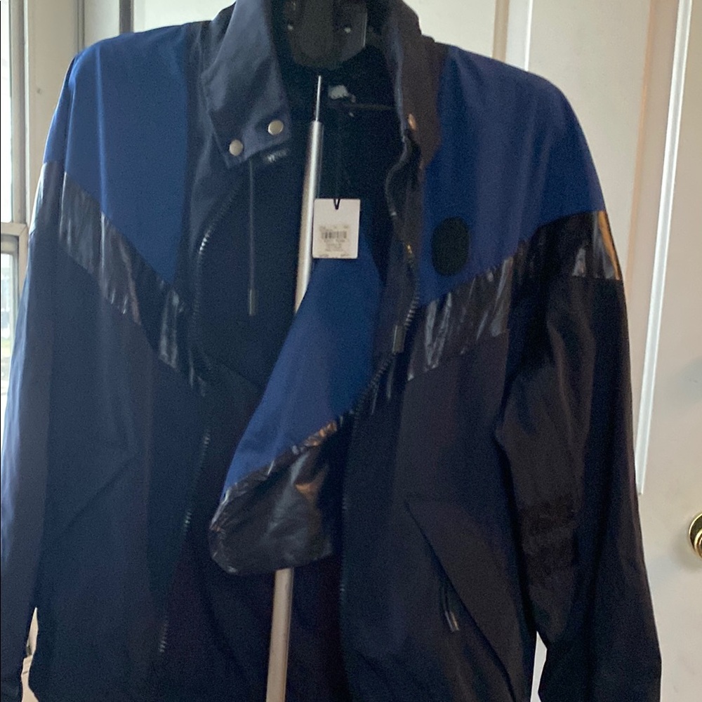 “SOLD”Coach Blue and Black Windbreaker with Stand-Up Collar